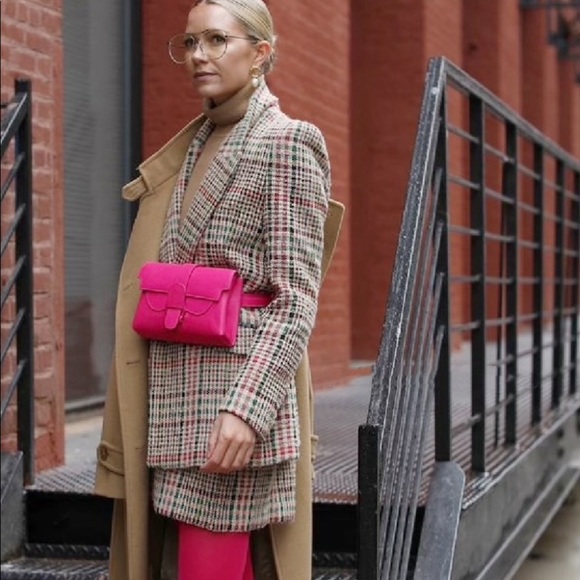 mango pink check blazer